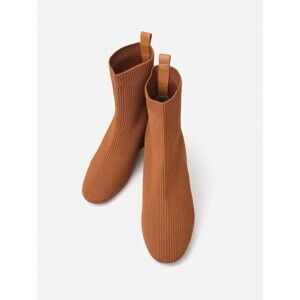 Joie Neely Rust Stretch Ribbed Knit Almond Toe Block Heel Pull On Sock Bootie